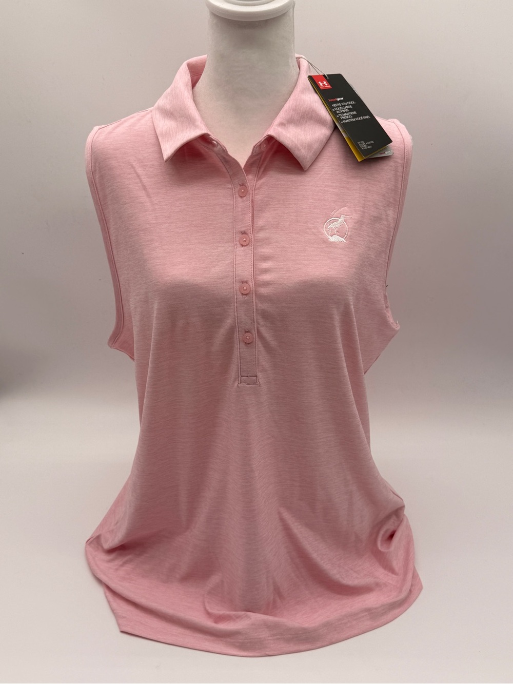 Under Armour Sleeveless Pink Polo Top Women XL Performance Fabric Golf Shirt